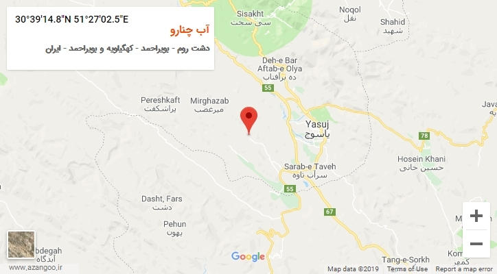 روستای آب چنارو بر روی نقشه