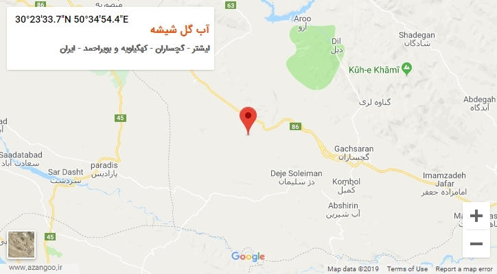 روستای آب گل شیشه بر روی نقشه