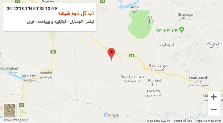 روستای آب گل تاوه شیشه بر روی نقشه