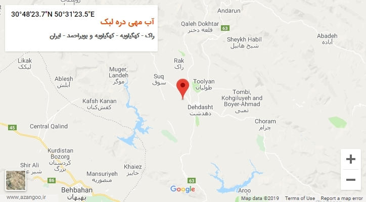 روستای آب مهی دره لبک بر روی نقشه