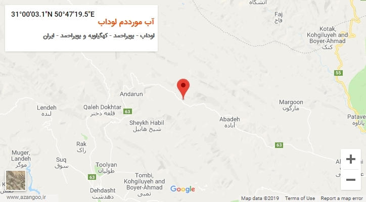روستای آب مورددم لوداب بر روی نقشه