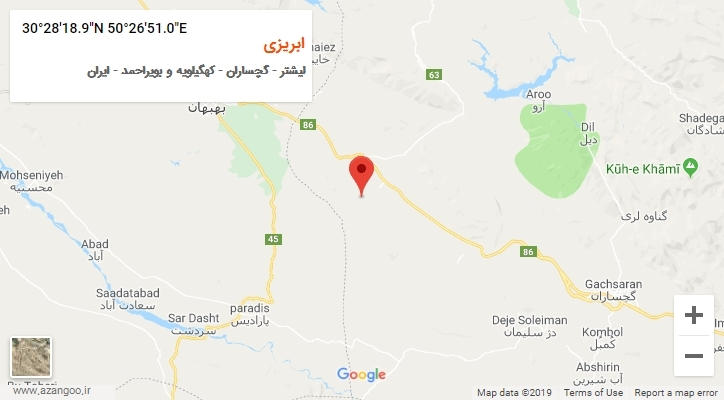 روستای ابریزی بر روی نقشه