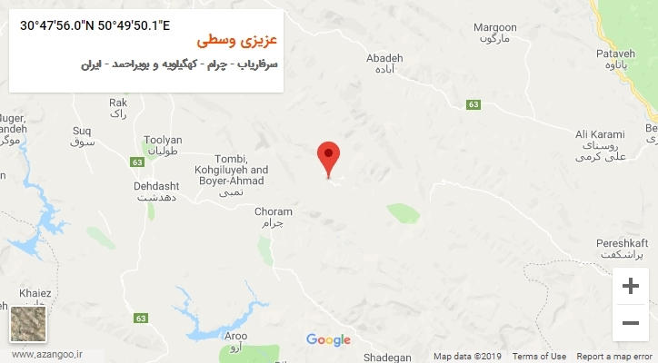روستای عزیزی وسطی بر روی نقشه