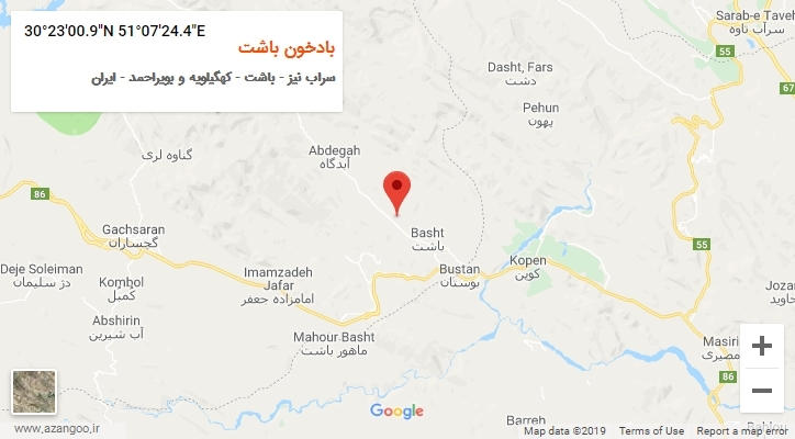 روستای بادخون باشت بر روی نقشه