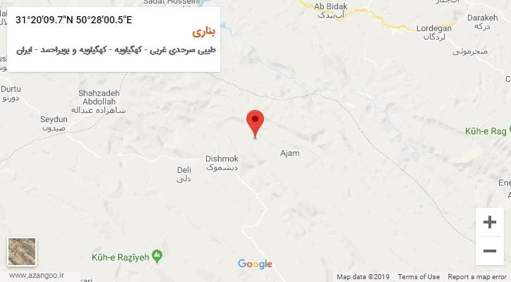 روستای بناری بر روی نقشه