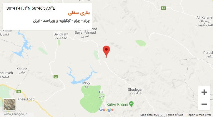 روستای بناری سفلی بر روی نقشه