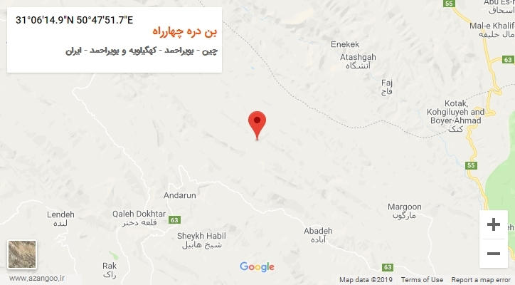 روستای بن دره چهارراه بر روی نقشه