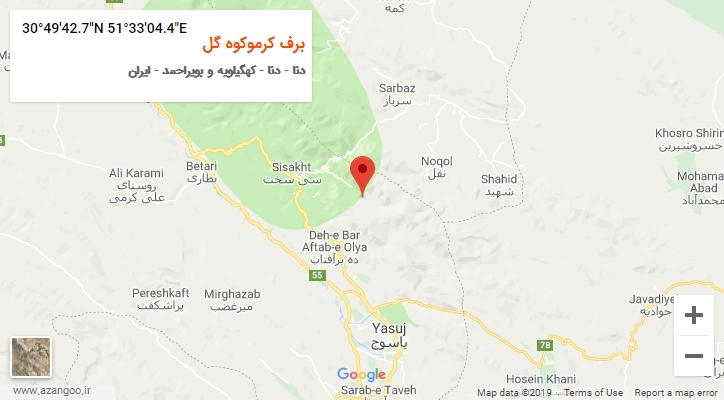 روستای برف کرموکوه گل بر روی نقشه