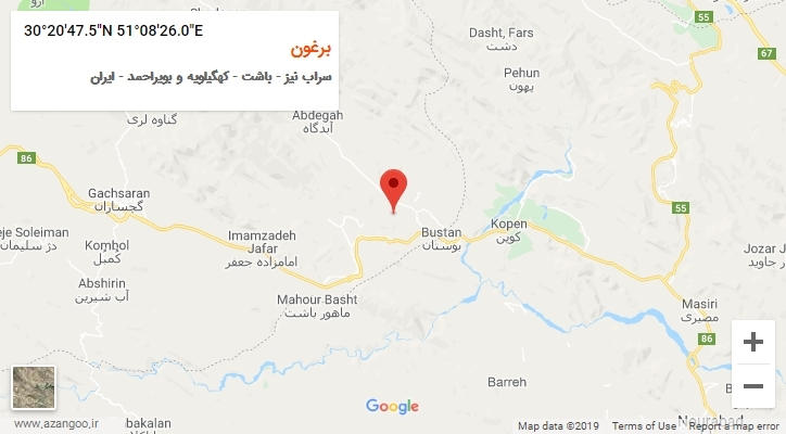 روستای برغون بر روی نقشه