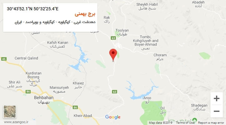 روستای برج بهمنی بر روی نقشه