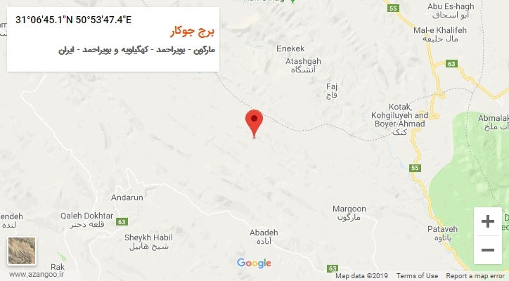 روستای برج جوکار بر روی نقشه