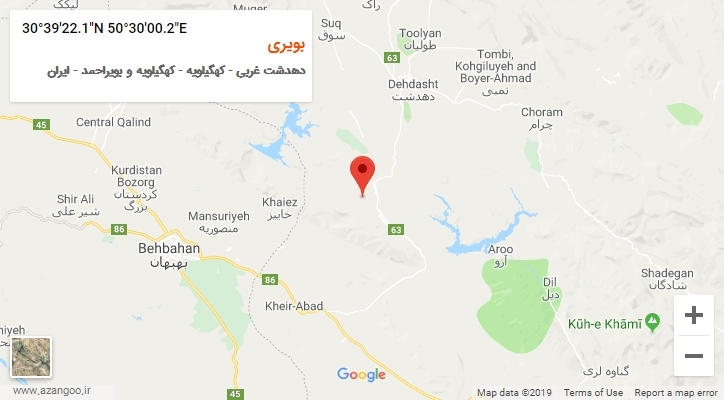 روستای بویری بر روی نقشه