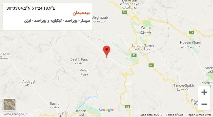 روستای بیدمیدان بر روی نقشه