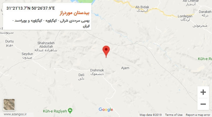 روستای بیدستان موردراز بر روی نقشه