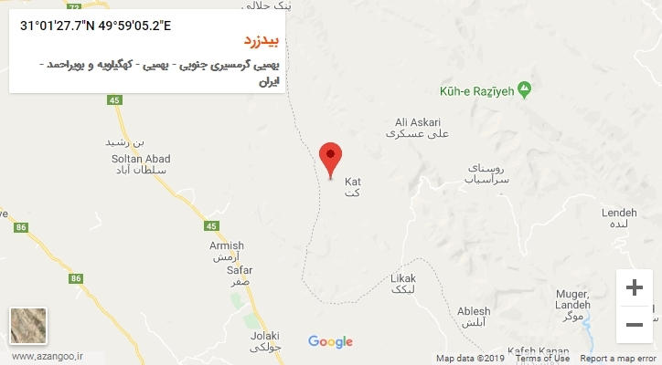 روستای بیدزرد بر روی نقشه