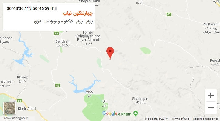 روستای چهارتنگون نیاب بر روی نقشه