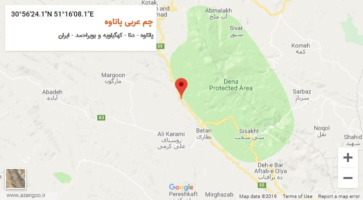 روستای چم عربی پاتاوه بر روی نقشه