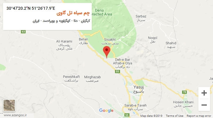 روستای چم سیاه تل گاوی بر روی نقشه