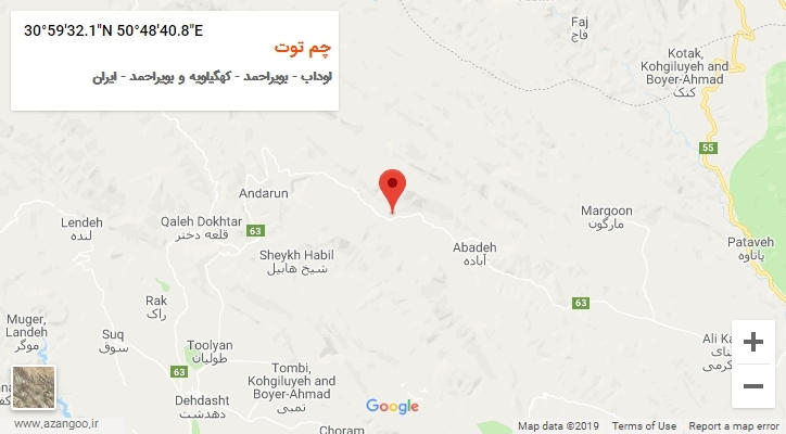 روستای چم توت بر روی نقشه