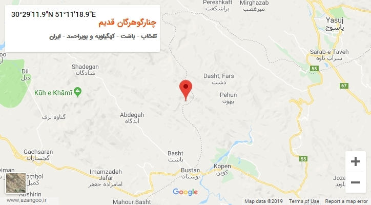 روستای چنارگوهرگان قدیم بر روی نقشه