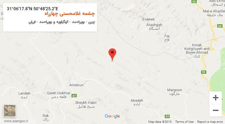 روستای چشمه غلامحسنی چهارراه بر روی نقشه