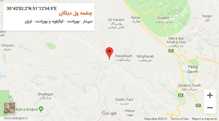 روستای چشمه ول دیلگان بر روی نقشه