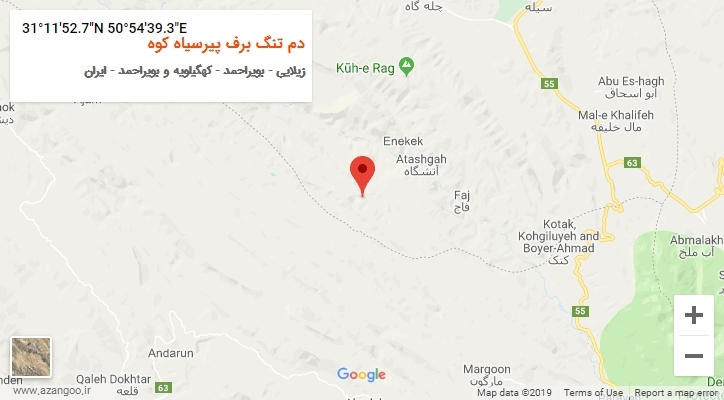 روستای دم تنگ برف پیرسیاه کوه بر روی نقشه
