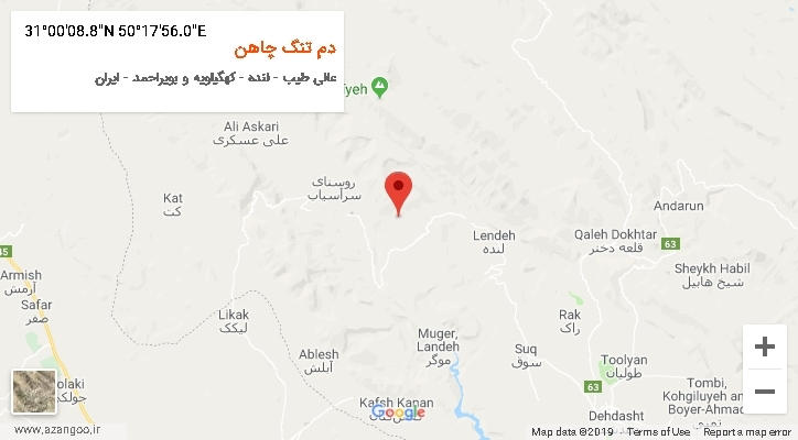 روستای دم تنگ چاهن بر روی نقشه