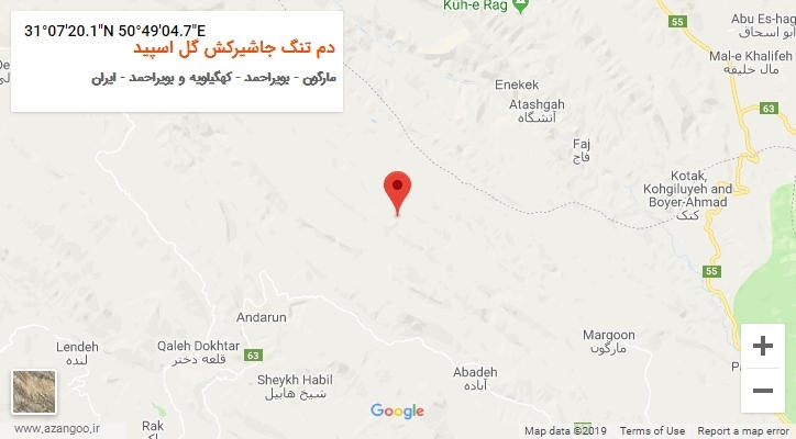 روستای دم تنگ جاشیرکش گل اسپید بر روی نقشه