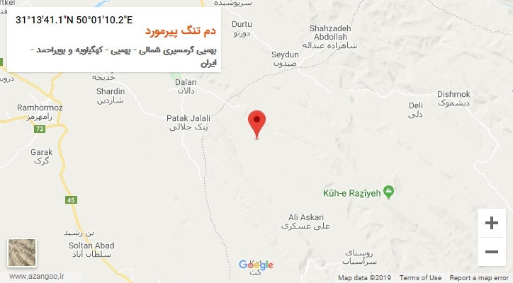 روستای دم تنگ پیرمورد بر روی نقشه