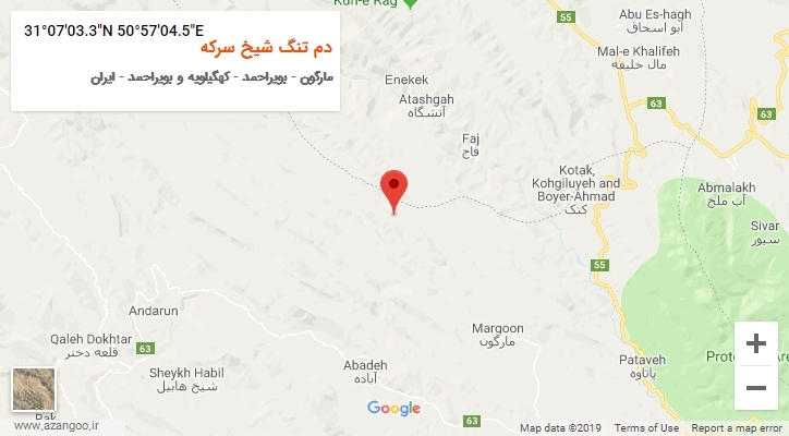 روستای دم تنگ شیخ سرکه بر روی نقشه