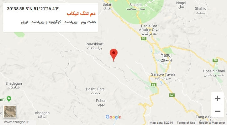 روستای دم تنگ تیکاب بر روی نقشه