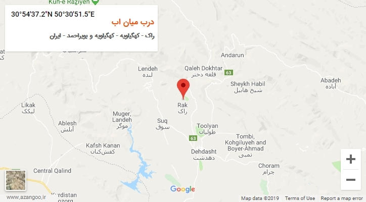 روستای درب میان اب بر روی نقشه