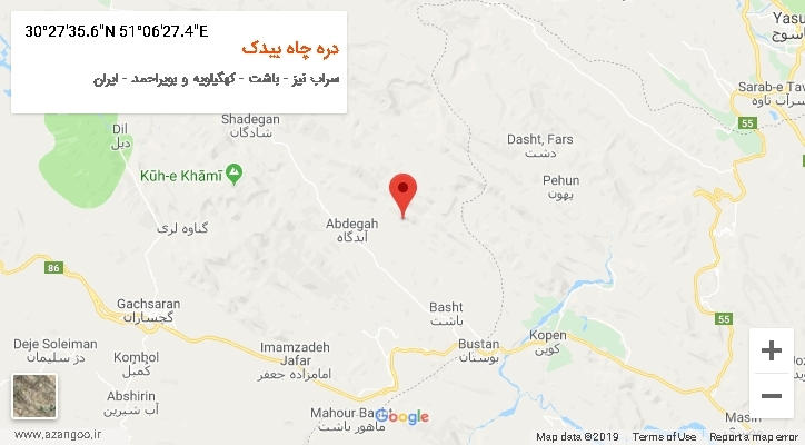 روستای دره چاه بیدک بر روی نقشه