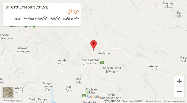 روستای دره کل بر روی نقشه