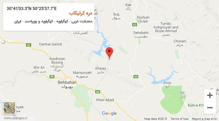 روستای دره کرتیکاب بر روی نقشه