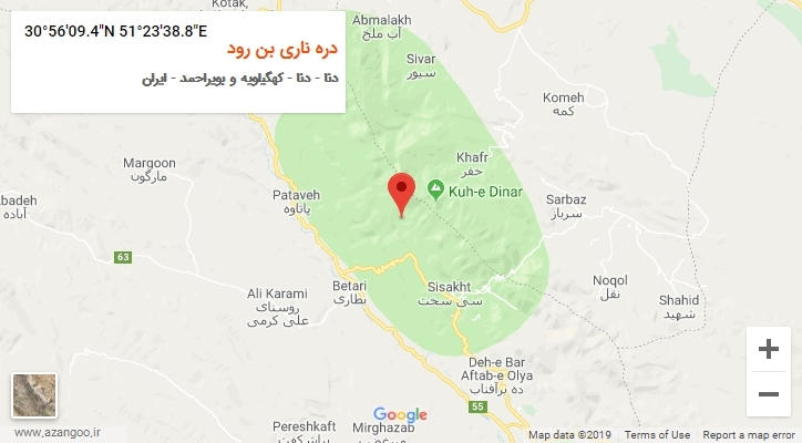 روستای دره ناری بن رود بر روی نقشه