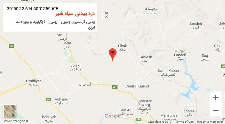 روستای دره پیدنی سیاه شیر بر روی نقشه