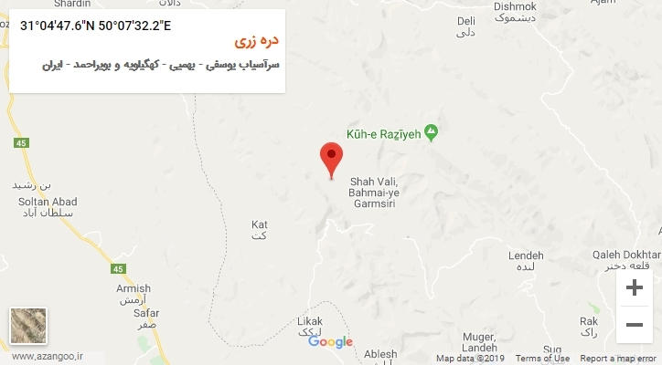 روستای دره زری بر روی نقشه