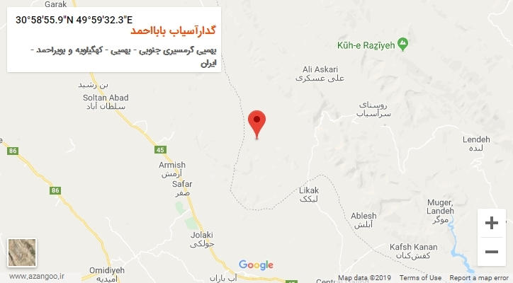 روستای گدارآسیاب بابااحمد بر روی نقشه