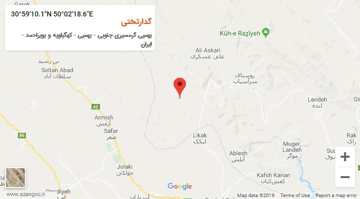 روستای گدارتختی بر روی نقشه