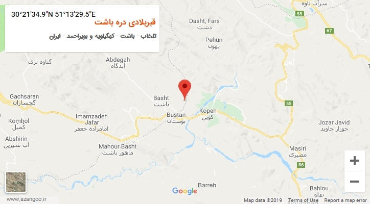 روستای قبربلادی دره باشت بر روی نقشه