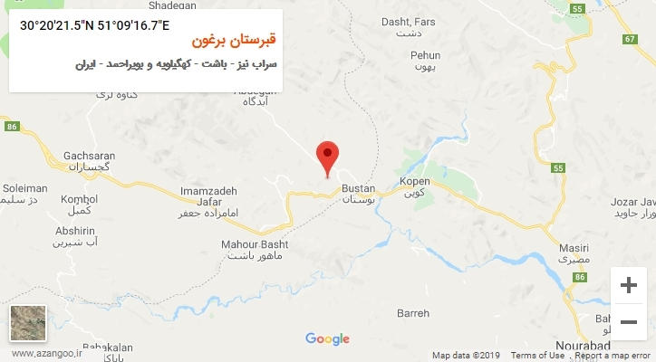 روستای قبرستان برغون بر روی نقشه