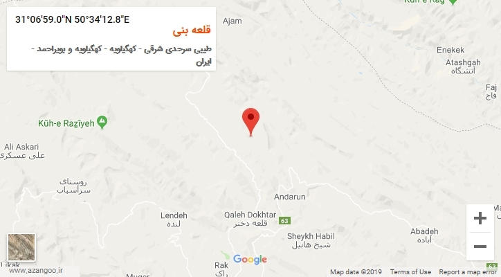 روستای قلعه بنی بر روی نقشه