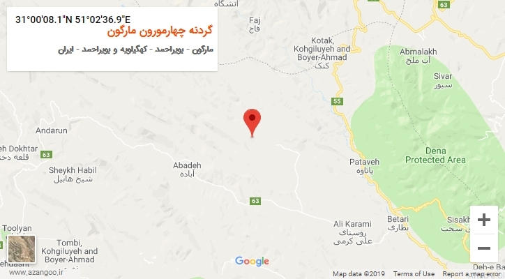روستای گردنه چهارمورون مارگون بر روی نقشه