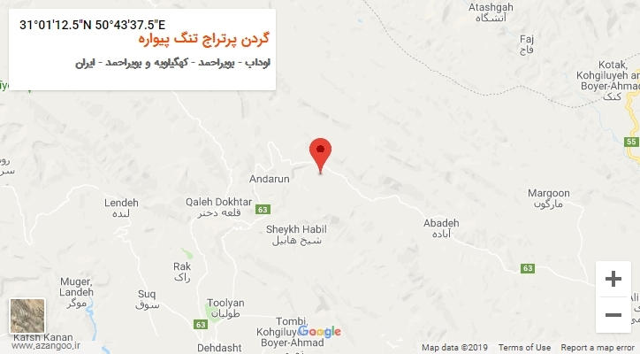 روستای گردن پرتراج تنگ پیواره بر روی نقشه