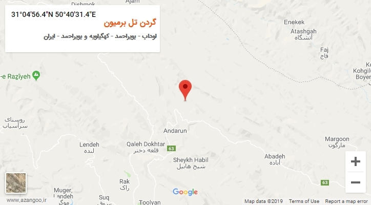 روستای گردن تل برمیون بر روی نقشه