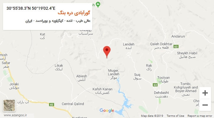 روستای گورآبادی دره بنگ بر روی نقشه