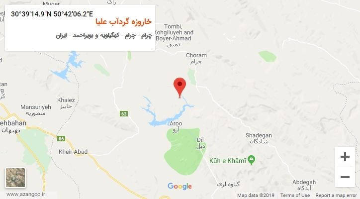 روستای خاروزه گردآب علیا بر روی نقشه