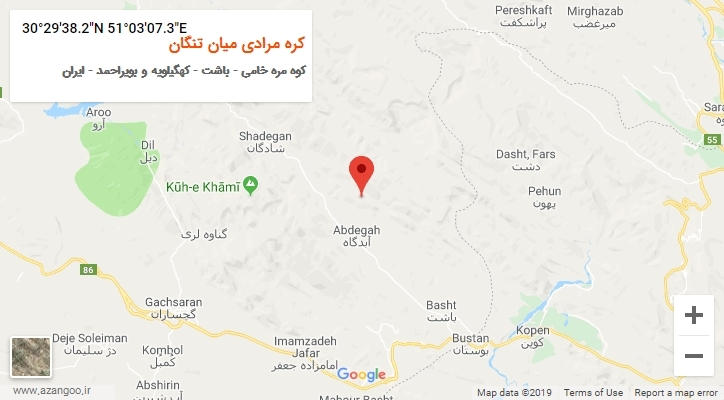 روستای کره مرادی میان تنگان بر روی نقشه